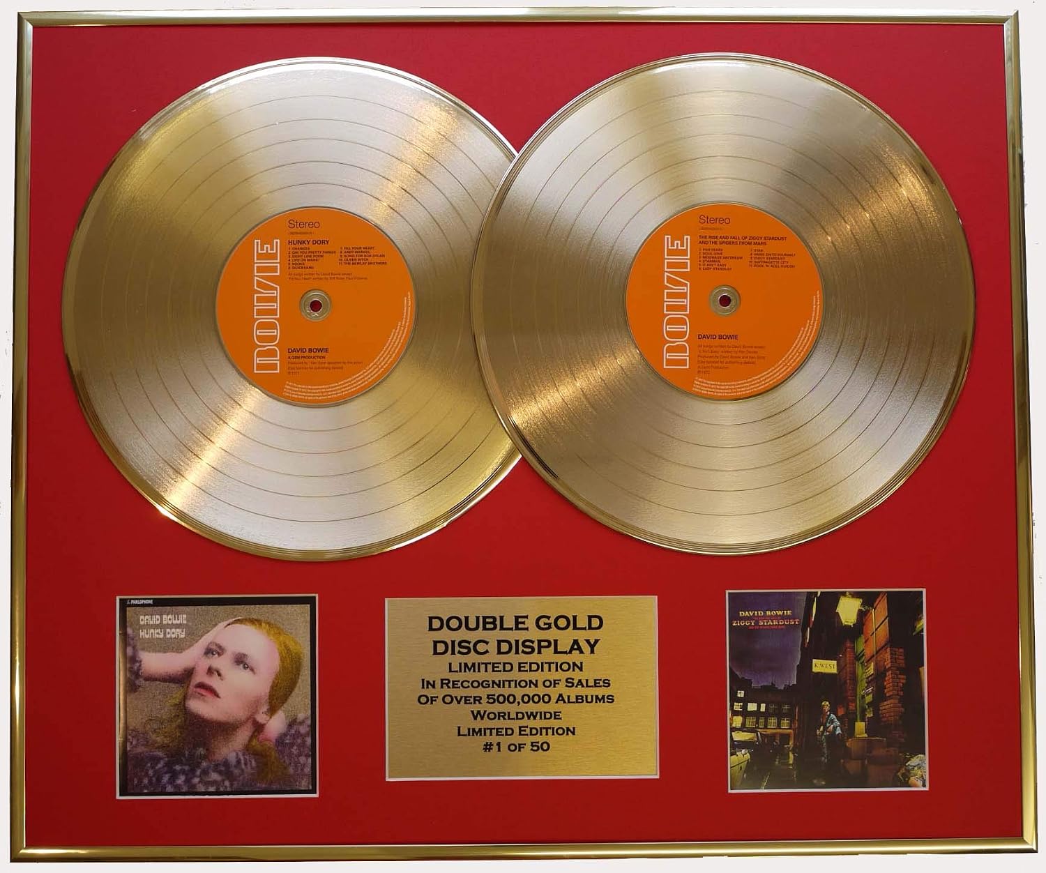 DAVID BOWIE/DOUBLE CD GOLD DISC DISPLAY/LTD. EDITION/COA/”HUNKY DORY ...