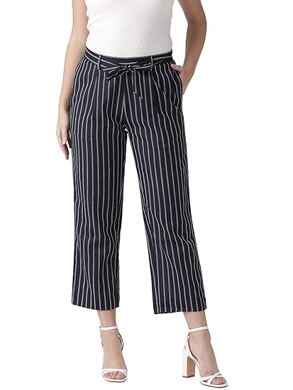navy white striped trousers