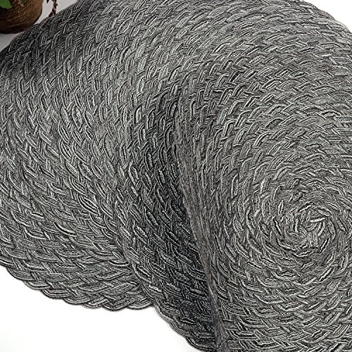 Topotdor Round Placemats Heat-Resistant Stain Resistant Anti-Skid Washable Polyproplene Table Mats Placemats (Braided-Gray, Set of 4)