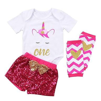 Amazon Com Girls Unicorn First Birthday Outfit Infant Baby Girls