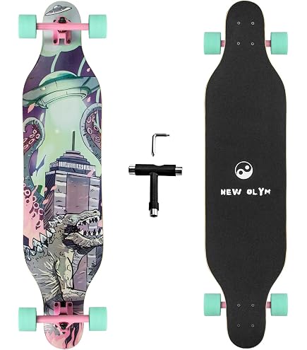 YOCAHER Drop Through Complete Longboard Professional Speed Skateboa