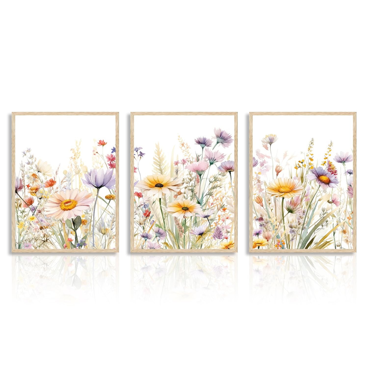 Dazzlewall 3Pcs Wildflower Wall Art Modern Floral Prints, Watercolor Botanical Wall Pictures for Bedroom Bathroom Living Room Decor 12x16 in Unframed