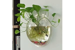 LEASOTE Clear Acrylic Round Vase - Wall Mounted Fish Bowl Aquarium Decoration, Hanging Plant Pot, Transparent 15cm
