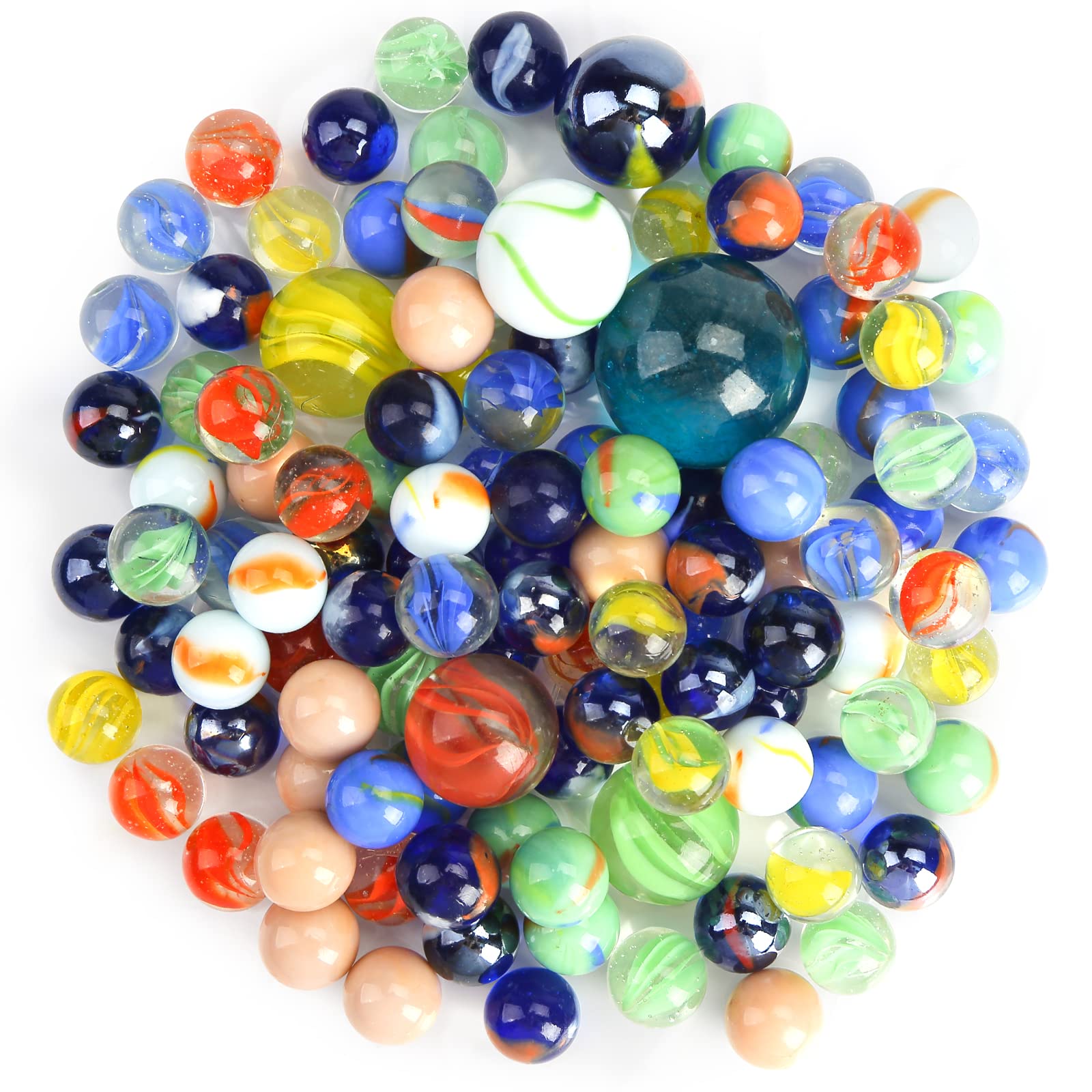 HAKACC 66 PCS Glass Marbles, 3 Sizes Assorted Colors & Patterns, Decorative Glass Gems for Vase Fillers, Aquarium, Garden Decor & DIY Crafts