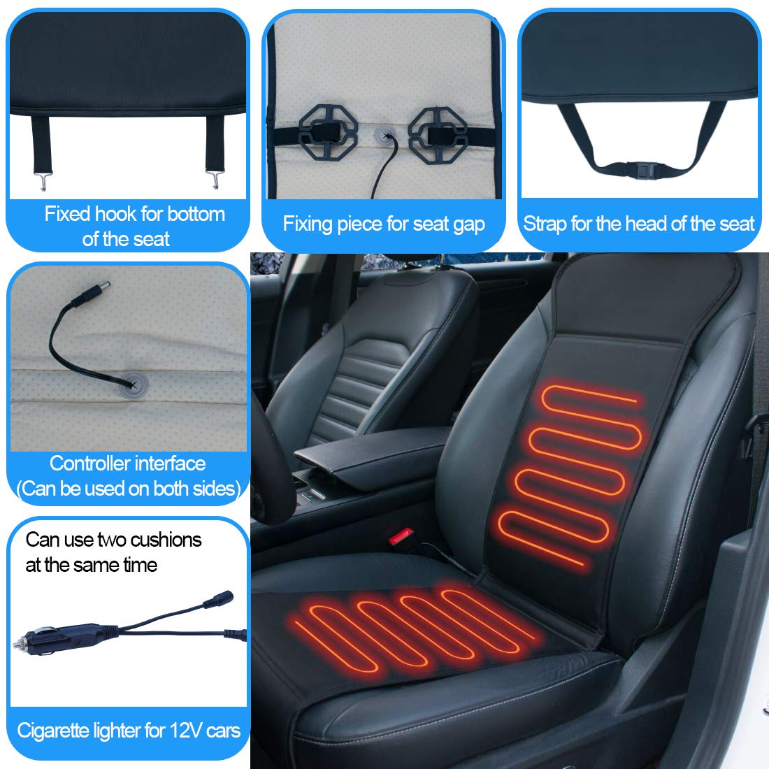 SEIUCAN Car Heated Seat Cushion with Intelligent Temperature Controller & Timer Setting Universal Fit for Most Car(12Volt,Black)