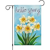 Wodison Hello Spring Daffodils Garden Flag 12x18 Inch Double Sided, Small Burlap Flower Spring Garden Flags for Outside Yard Decoration