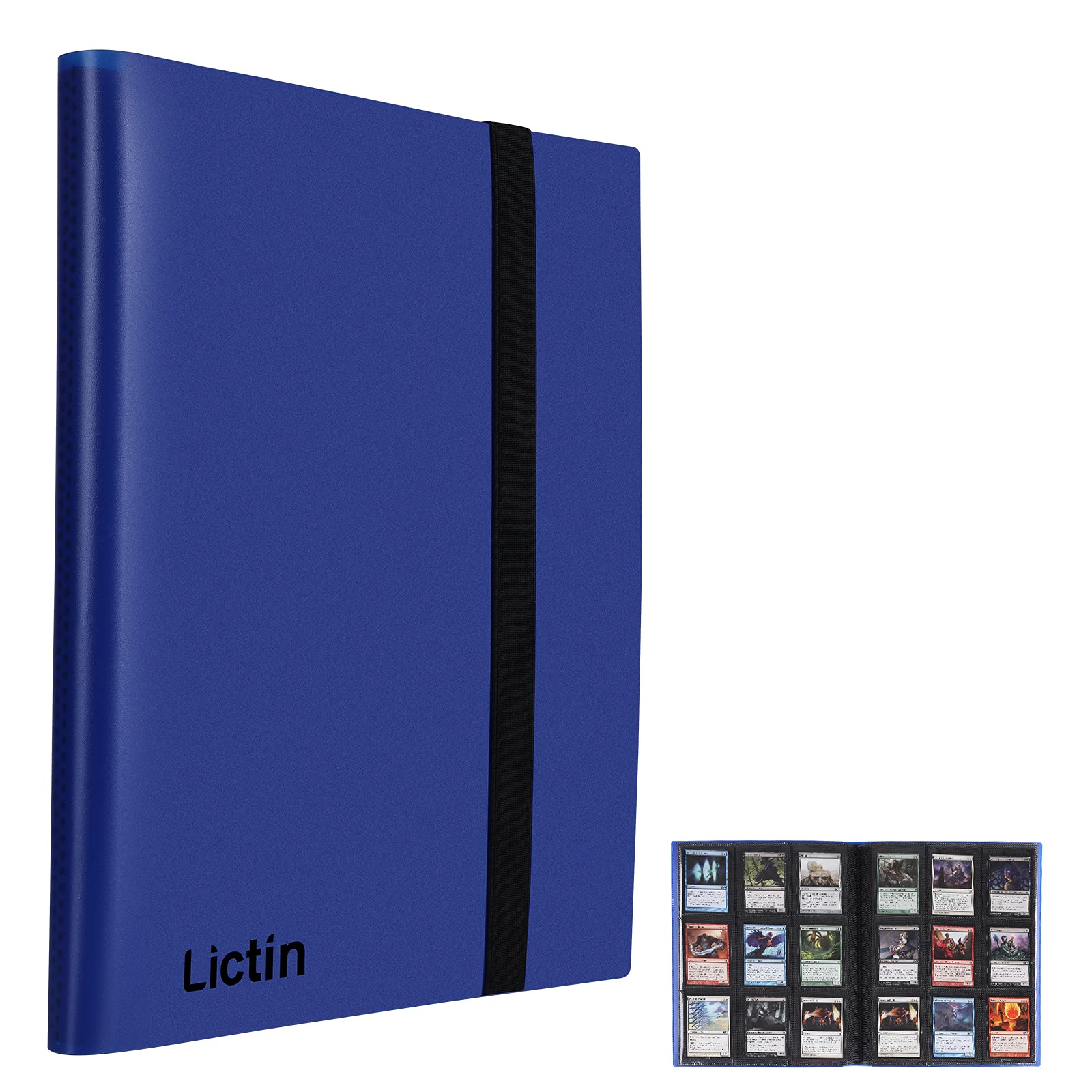 Lictin Trading Cards Album - 396 Side Loading Pocket with Elastic Strap, Card Binder Album Folder Card Collection Binder 22 Pages,18 Pockets Each Page(Blue)