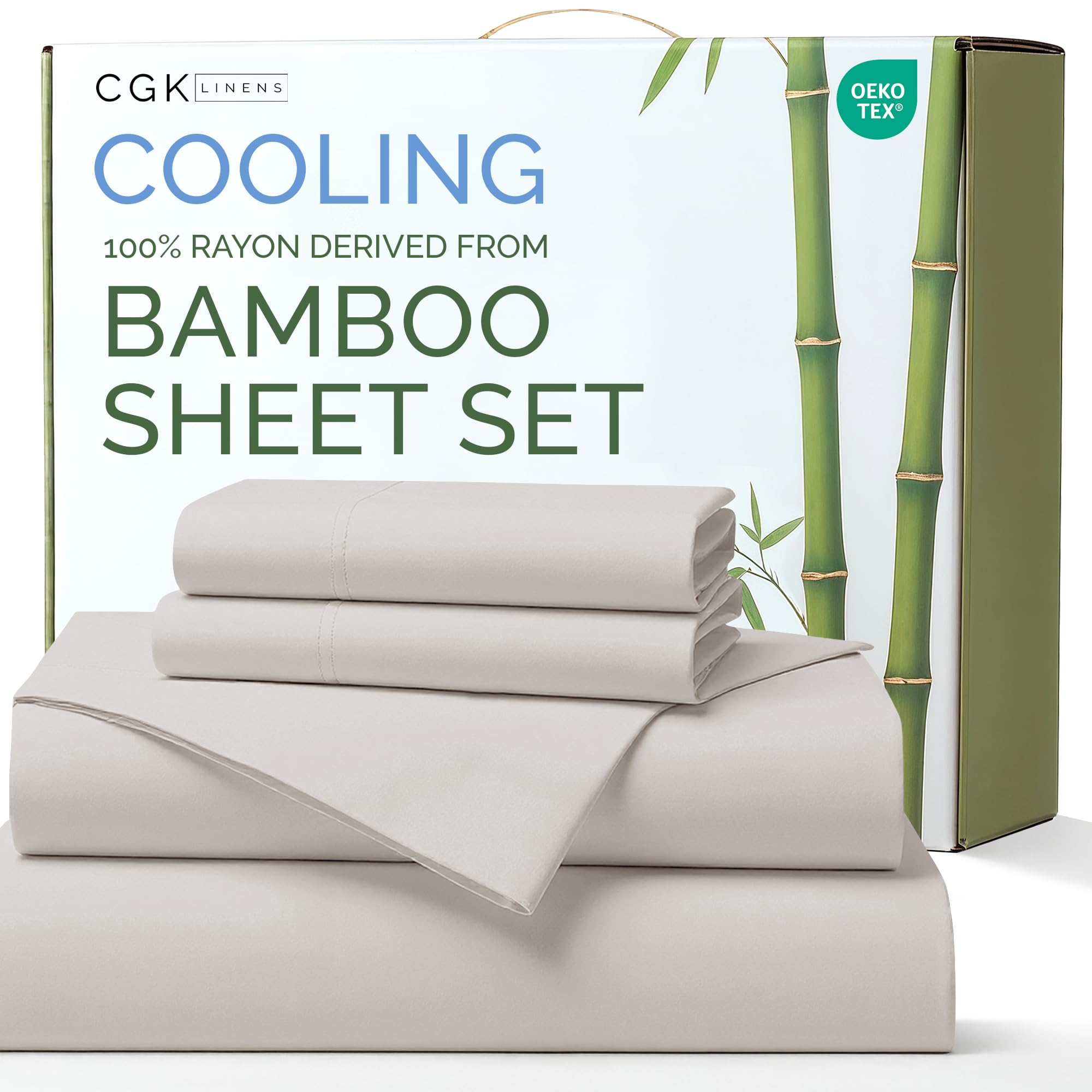 Photo 1 of 100% Rayon Derived From Bamboo - Bamboo Sheets King Size - Cooling Sheets for King - Soft, Breathable & Hotel Luxury Bedding - 1 Flat & 1 Fitted & 2 Pillowcases w/ 16 Inch Deep Pockets - Light Grey