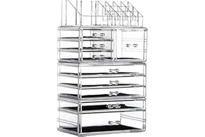 Cq acrylic Makeup Organizer Skin Care Large Clear Cosmetic Display Cases Stackable Storage Box With 9 Drawers For Vanity,Set of 4