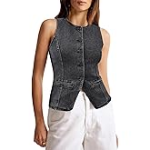 Tankaneo Womens Button Down Denim Vest Tops Sleeveless Fitted Jean Tank Tops Summer Trendy Casual Waistcoat