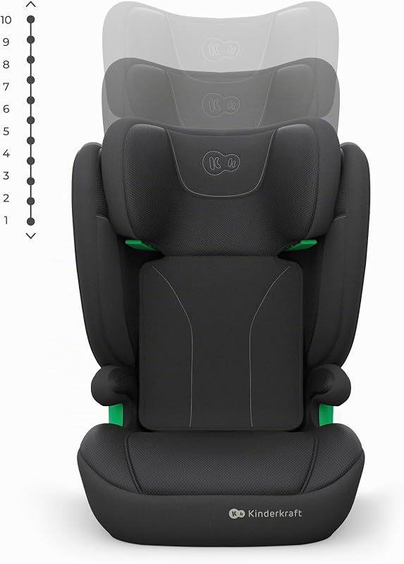 Kinderkraft JUNIOR FIX2 PRO I-SIZE Seggiolino auto 15-36 kg, Gruppo 2-3, 100-150 cm, con Isofix, Poggiatesta regolabile, Sistemi di sicurezza, Leggero Facile da trasportare, Facile da pulire, Nero