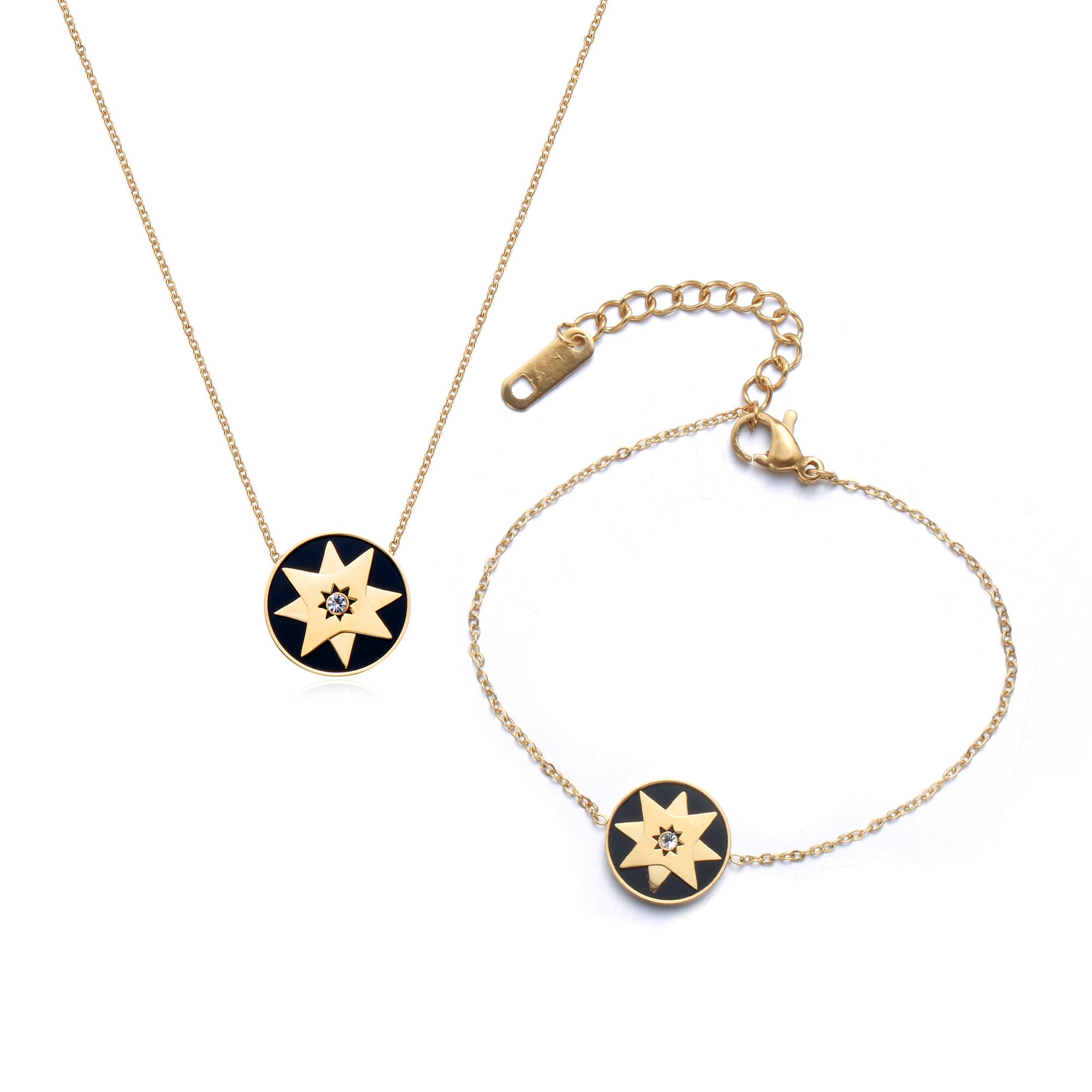 GEORGE · SMITH Moonlight Lover Charm Womens Pendant Necklace Gold Link Bracelets Crescent Moon and Star Element,Stainless Steel Jewelry Sets Birthday Gifts (Gold-star)