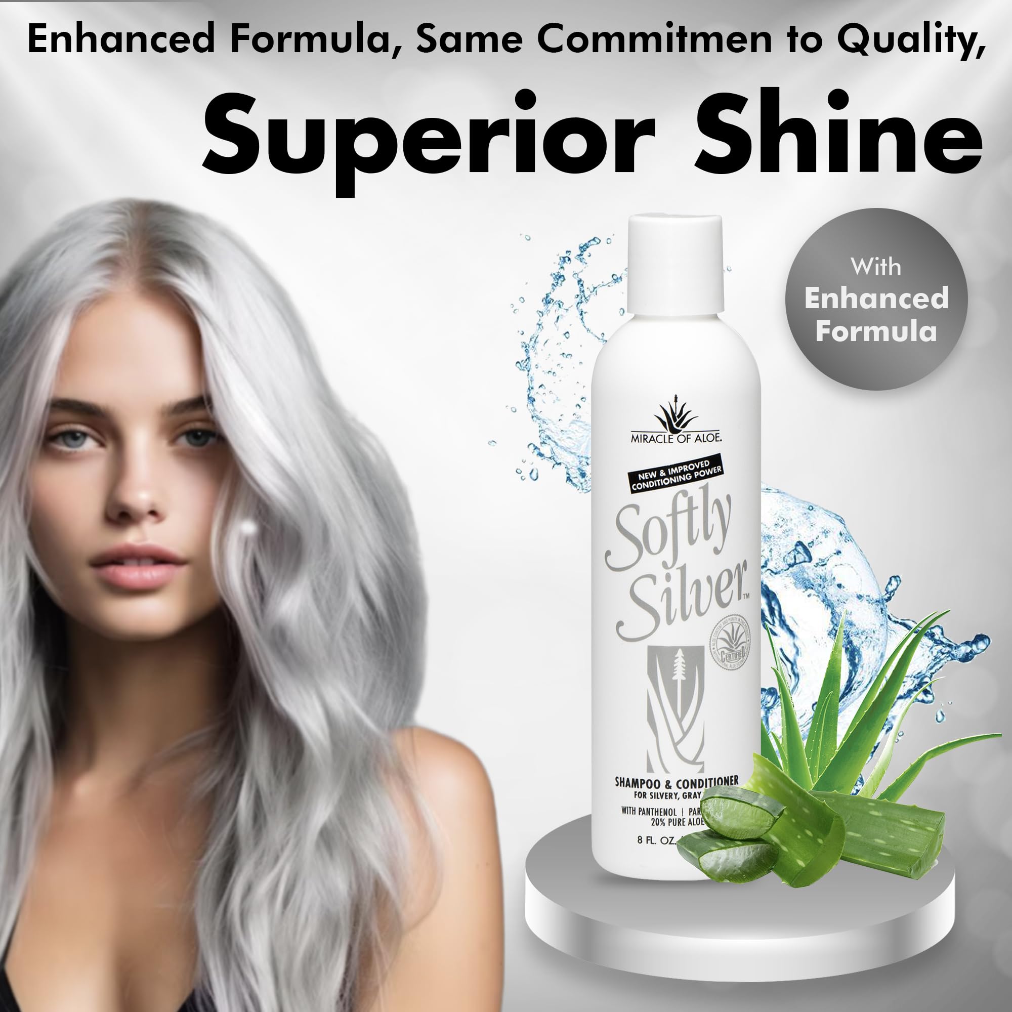 Softly Silver Shampoo Improved Conditioning formula for Gray Hair, 2 in 1 Purple Restorative Hair Wash for Mature Hair, Adds Luster, Bounce & Body, with Panthenol and 20% Pure UltraAloe