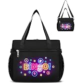 FOKDUVB Bingo Bag for Daubers Dabbers Dobbers Dotters Water Resistant Bingo Accessories Bag with Pockets for Adults Seniors (Black)