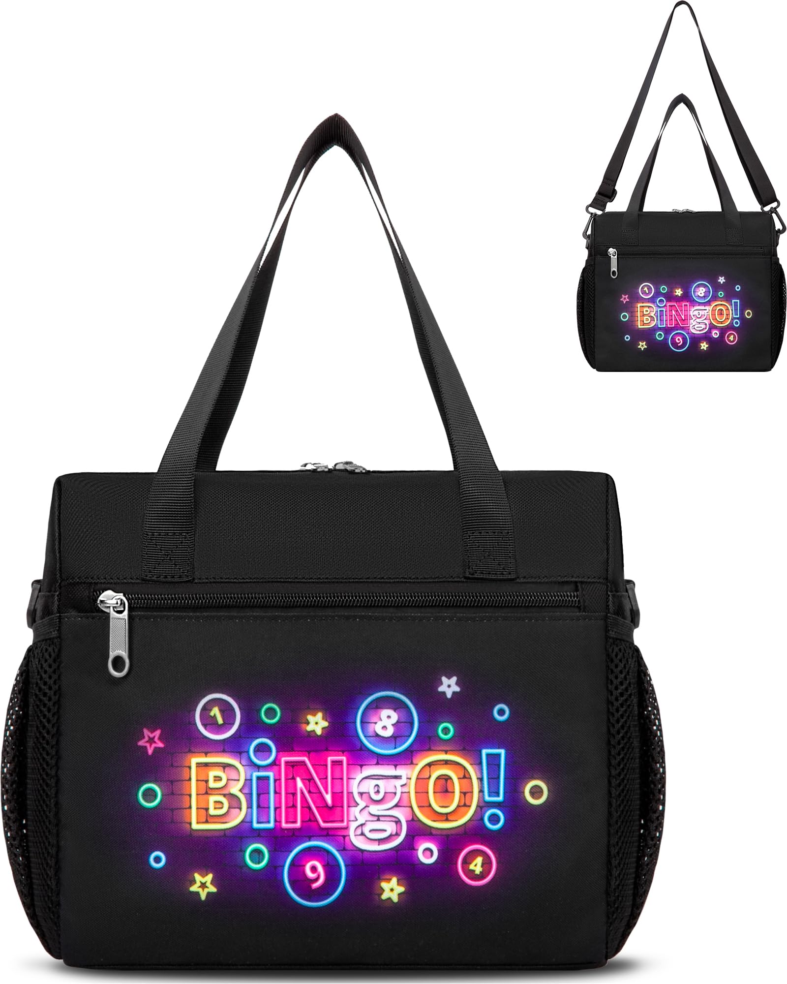 Photo 1 of FOKDUVB Bingo Bag for Daubers Dabbers Dobbers Dotters Water Resistant Bingo Accessories Bag with Pockets for Adults Seniors (Black)