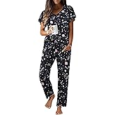 Ekouaer Pajama Sets Womens Short Sleeve Sleepwear Long Pants Pjs 2 Piece Lounge Set Soft Nightwear S-XXL
