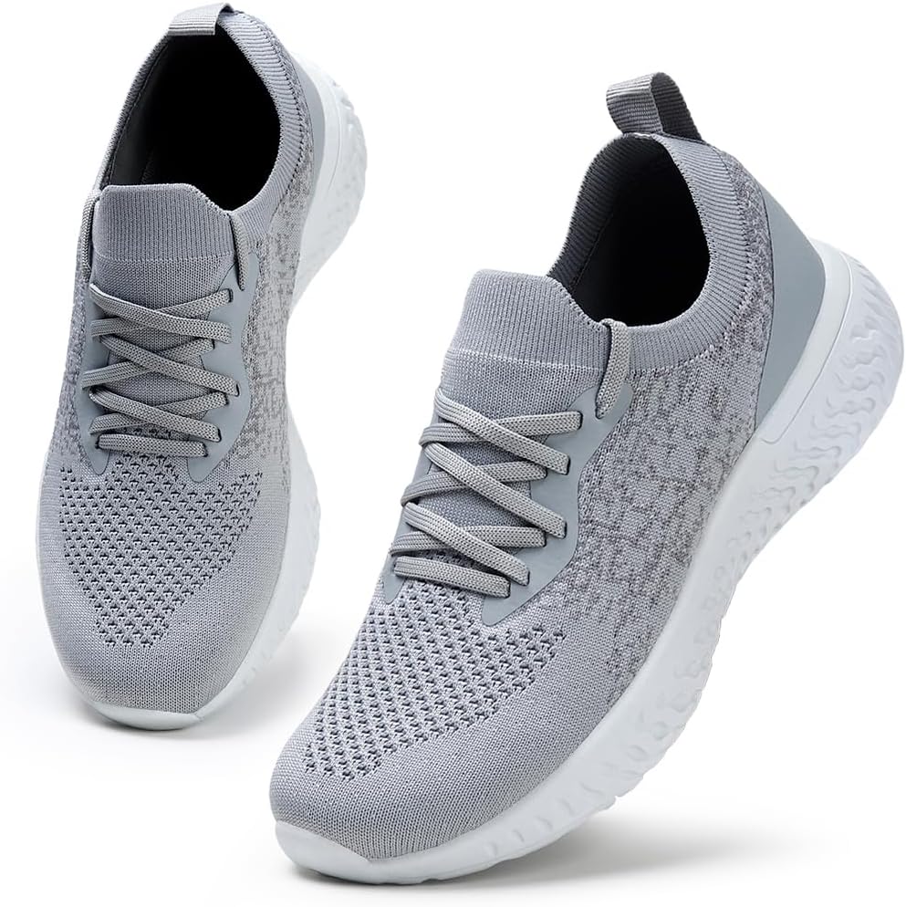 HKR Womens Trainers Lightweight Walking Shoes Breathable Slip On Grey UK 4