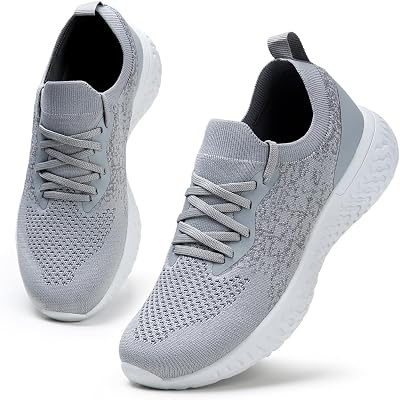 HKR Womens Trainers Lightweight Walking Shoes Breathable Slip On Grey UK 4
