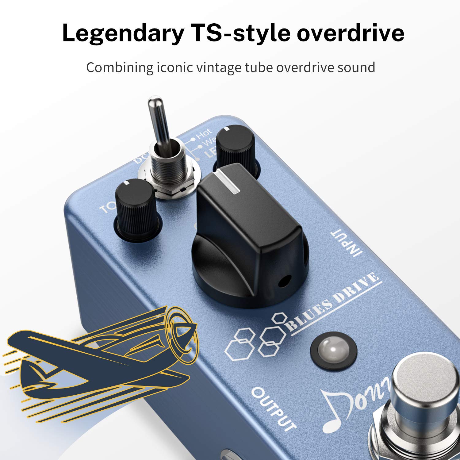 Donner Overdrive Guitar Pedal, Blues Drive Vintage Overdrive Effect Warm/Hot Modes for Pedal Boards Electric Guitar, True Bypass
