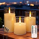 Eynshoo 3-Pack Rechargeable Flameless Candles with Remote & Timer, Flickering LED Candles for Living Room, Fireplace, TV Stand & Bedroom Night Light, Holiday Party Decor, Housewarming Gift (Yellow)