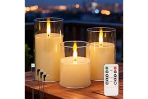 Eynshoo 3-Pack Rechargeable Flameless Candles with Remote & Timer, Flickering LED Candles for Living Room, Fireplace, TV Stan