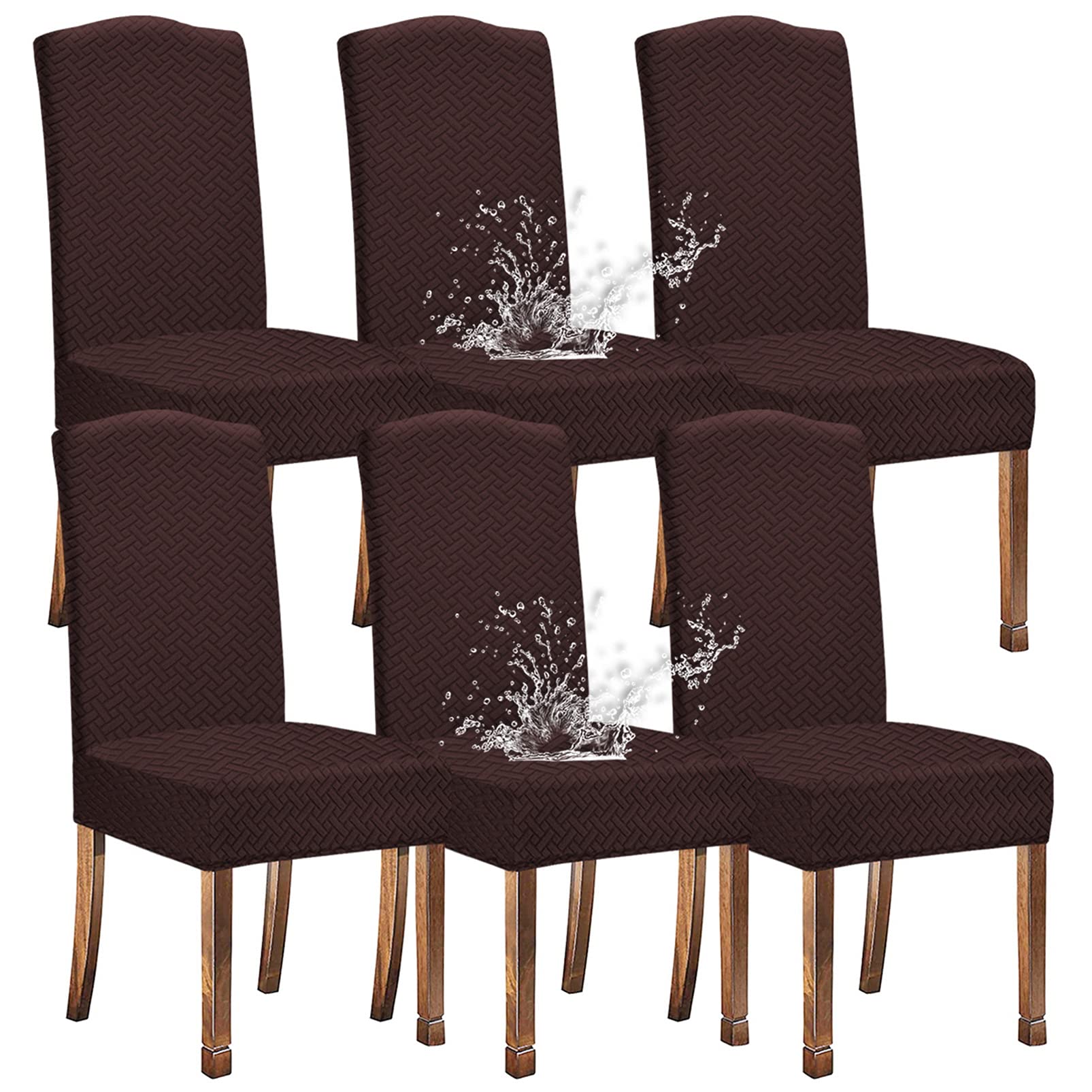 KELUINA Stretch Water-Repellent Twill Jacquard Dining Room Chair Covers Home Decor,Chair Covers for Dining Room Chairs Restaurant Hotel Ceremony (Coffee,6 Pieces)