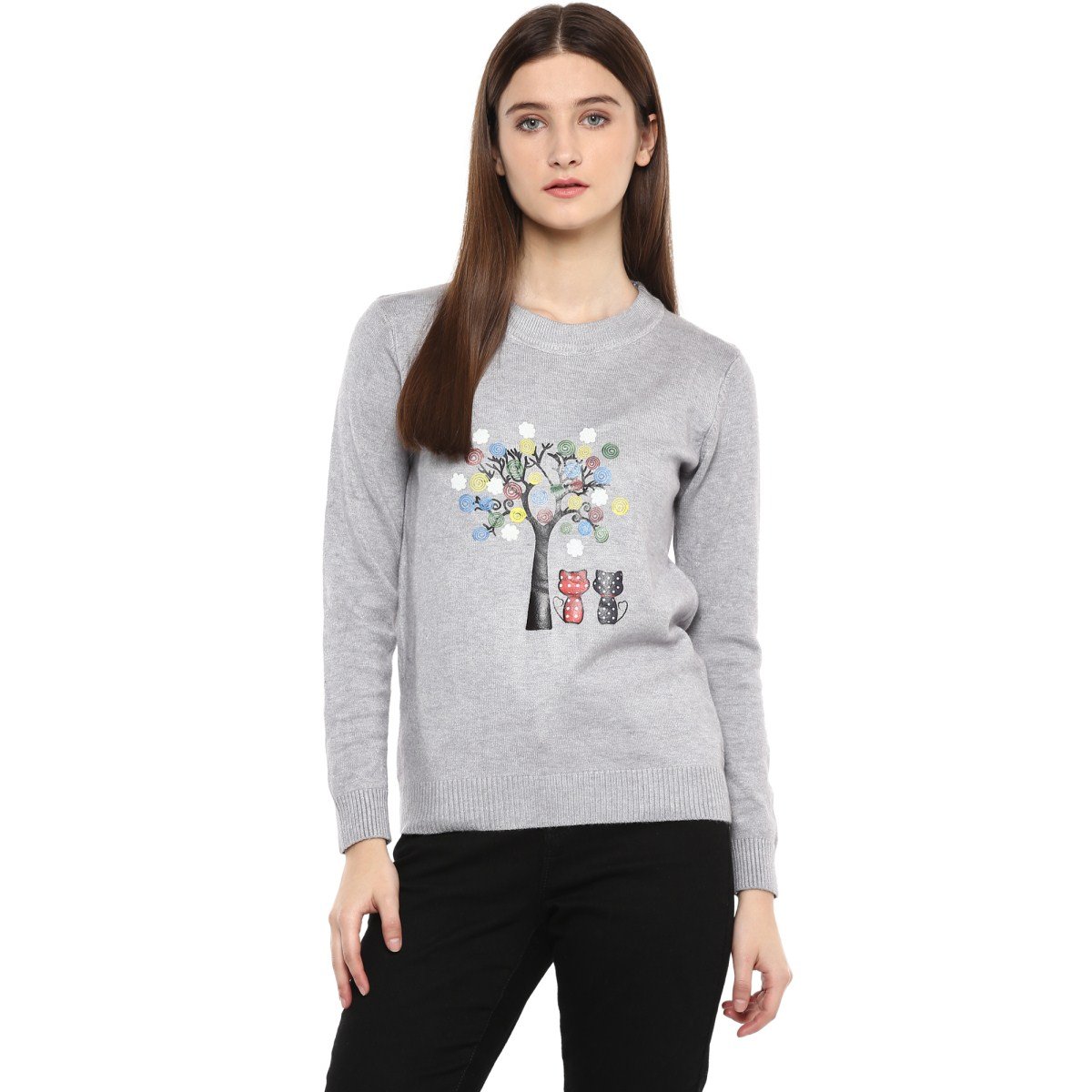 camey women's fashion stretchy round neck grey long sleeve pullovers sweaters top