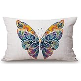 Solekla Colorful Butterfly Cotton Linen Decorative Throw Pillow Case Cushion Cover Pillowcase for Couch Sofa Bed,12 X 20 Inches