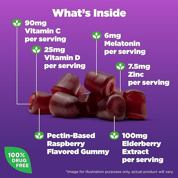 NATROL SLEEP+ IMMUNE HEALTH GUMMY, SLEEP AID & IMMUNITY SUPPORT, ELDERBERRY, VITAMINS C, D AND ZINC, DRUG FREE, 50 BERRY FLAVORED GUMMIES (PACKAGING MAY VARY)