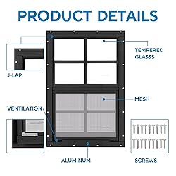 2 Pack 12" x 18" Black Shed Window with Tempered