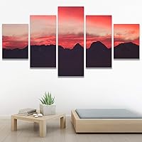 SIGNWIN 5 Panel Canvas Wall Art Sunset in The Mountains for Home Decorations Ready to Hang - 60