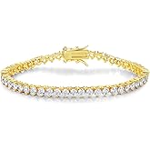 Gemsme 18K White/Yellow Gold Plated 4.0mm Cubic Zirconia Classic Tennis Bracelet 6-9 Inches