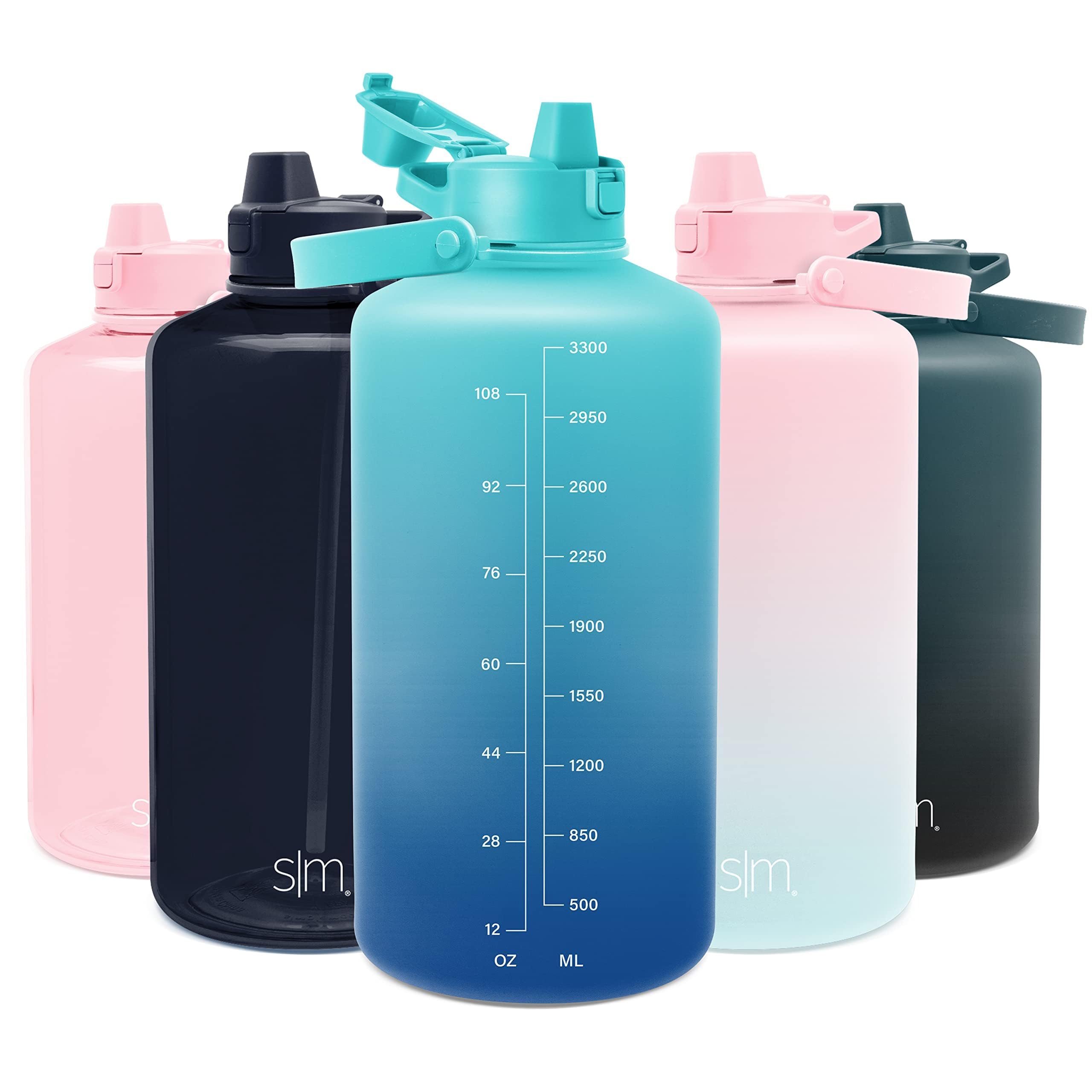 Photo 1 of Simple Modern 1 Gallon 128 oz Water Bottle with Push Button Silicone Straw Lid & Motivational Measurement Marker | Large Reusable Tritan Plastic Water Jug | Summit Collection | Pacific Dream