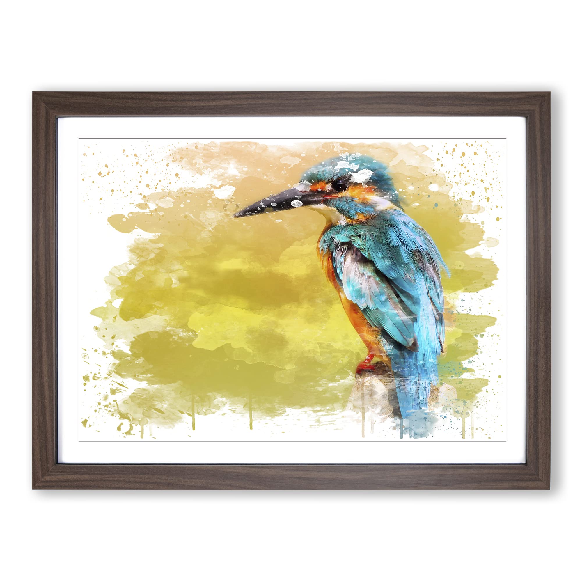 Striking Kingfisher Bird V3 Modern Framed Wall Art Print, Ready to Hang Picture for Living Room Bedroom Home Office Décor, Walnut A4 (34 x 25 cm)