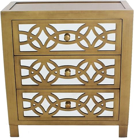 Amazon Com River Of Goods Drawer Chest Womens Glam Slam 3 Drawer Mirrored Wood Nightstand Furniture Gold Home Kitchen