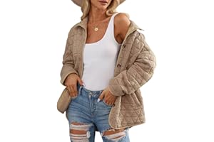 EVALESS Women's Lightweight Diamond Quilted Jacket Casual Winter Open Front Button Down Puffer Coat Outwear Cardigan