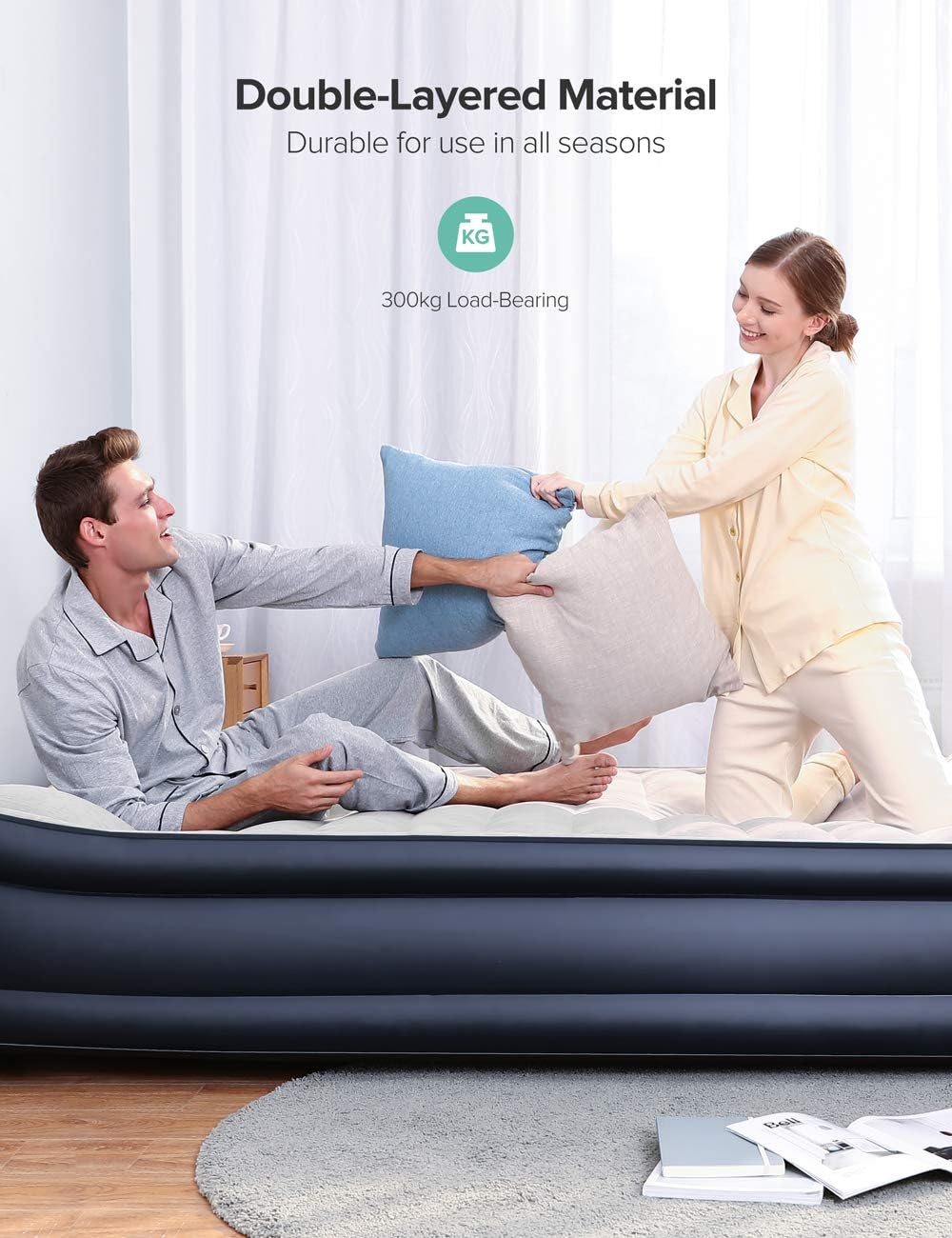 Sable Air Mattresses Queen Size Inflatable Air Bed with Built-in Electric Pump & Storage Bag, Comfortable for Camping Travelling or Overnight Guests, Height 17": Home & Kitchen