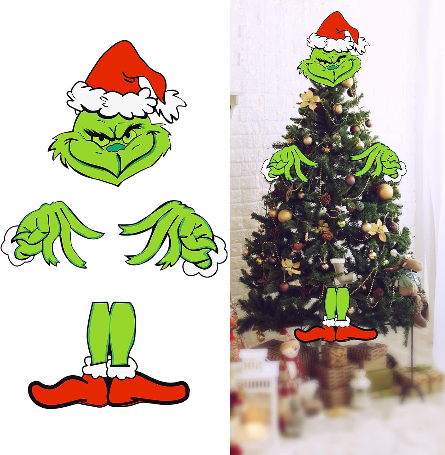 Tree Toppers - Large Christmas Grinch Tree Decor, Christmas Tree Topper, Xmas Grinch Decor Party Supplies Christmas Decorations Indoors Home Decor