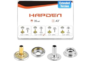 Hapden 140 Pcs Extended Version Canvas Snaps Kit, Heavy Duty Snaps, Stainless Steel for Fabric, Boat Cover,Tarps, DIY Projects Within 0.32”, Cap Post is 0.43" Long