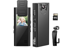 Losfom Body Camera with Video Recording, 1080P 64G Body Cameras with Infrared Night Vision, Body Worn Cam with Upgrade Rotate Clip, Support 10HR Battery Life for Riding,Meeting, Indoor