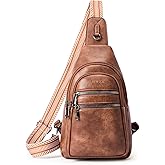 YEWSEA 8L Sling Bag For Women Men Backpack Crossbody Fanny Pack Travel Shoulder Bags Purse Handbag Gifts For Her PU Leather Brown