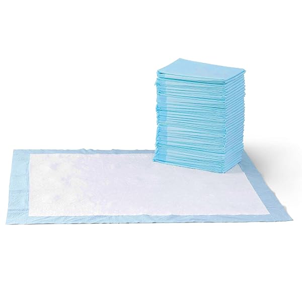 AMAZON BASICS PUPPY PADS WITH QUICK-DRY 5-LAYER LEAK-PROOF DESIGN FOR POTTY TRAINING, X-LARGE SIZE 28 X 34 INCH, PACK OF 40, BLUE & WHITE