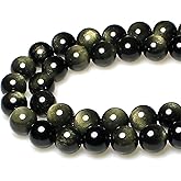 MJDCB Rare Collection Natural Stone Beads Gold Obsidian Round Loose Beads for Jewelry Making DIY Bracelet Necklace (12mm)