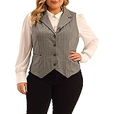 Agnes Orinda Plus Size Suit Vest Top for Women Vintage Plaid Waistcoat Vest Sleeveless Button Steampunk Work Blazer