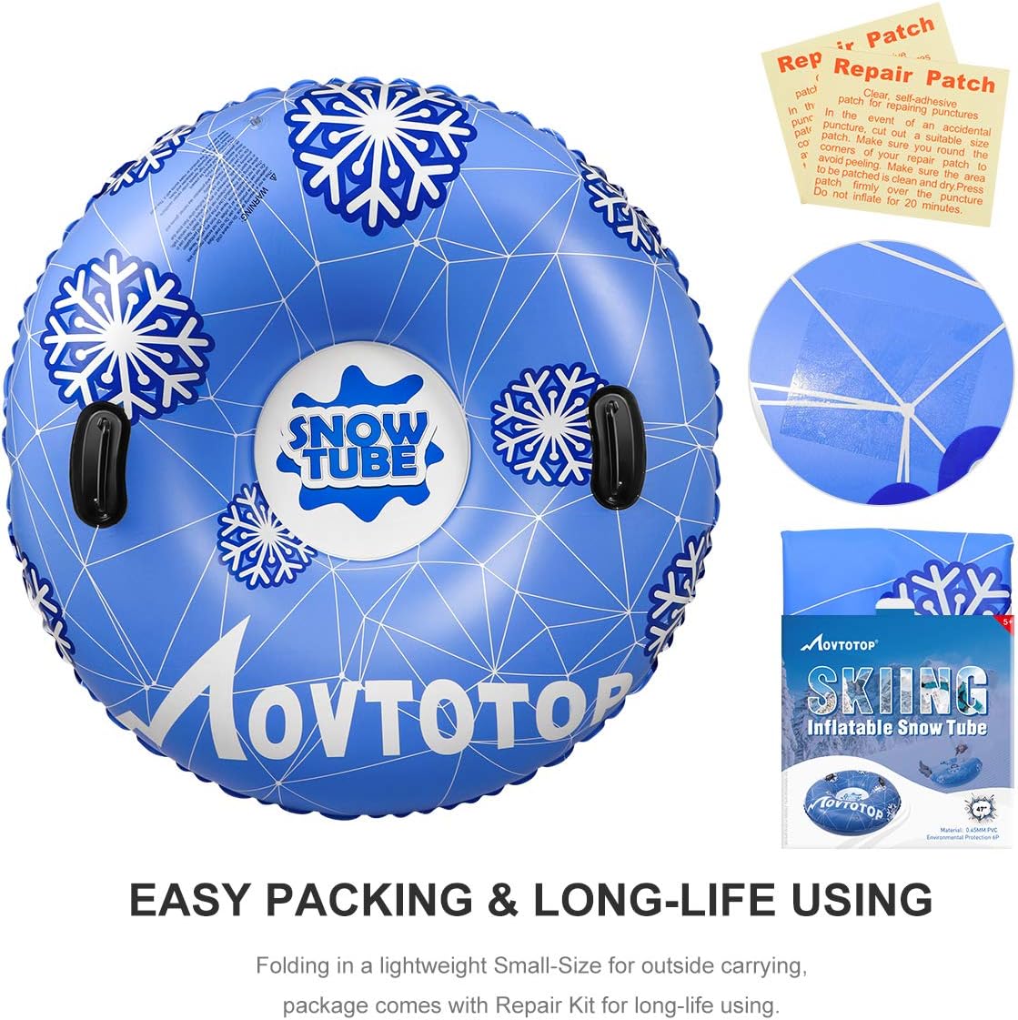 Snow Tubes, 47”Inflatable Snow Sleds, Durable Snow Tubes for Sledding