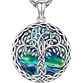 AUDINCEED Tree of Life Necklace Tree of Life Pendant 925 Sterling Silver Abalone Shell Opal Malachite Turquoise Moonstone Crystal Necklace Celtic Knot Family Tree Jewelry for Men Women Fathers Day