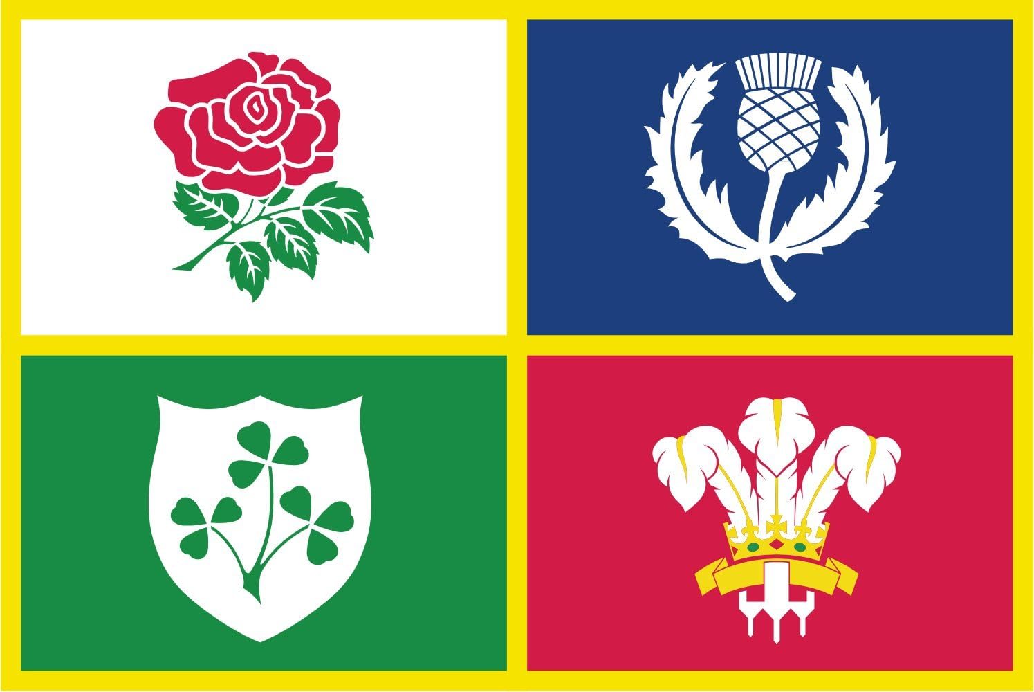 magFlags Large Flag British and Irish Lions flag with no Lion | Fictitious flag for British and Irish lions team composed of various emblems | landscape flag | 1.35m² | 14.5sqft | 90x150cm | 3