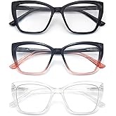 3-Pack Reading Glasses for Women Stylish Oprah Cat-Eye Spring Hinge Clear Lenses Readers Anti Eyestrain
