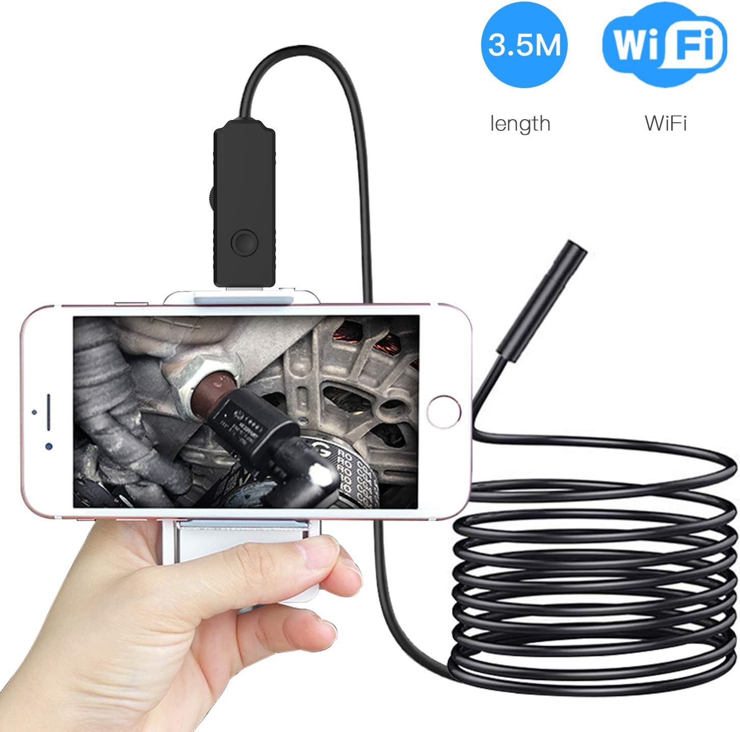 Wireless Endoscope, Teslong 2.0MP Semi Rigid Borescope Inspection Camera with Foldable Phone Holder, Waterproof Snake Camera Endoscope for iPhone iPad PC & Android Device(11.5ft) …