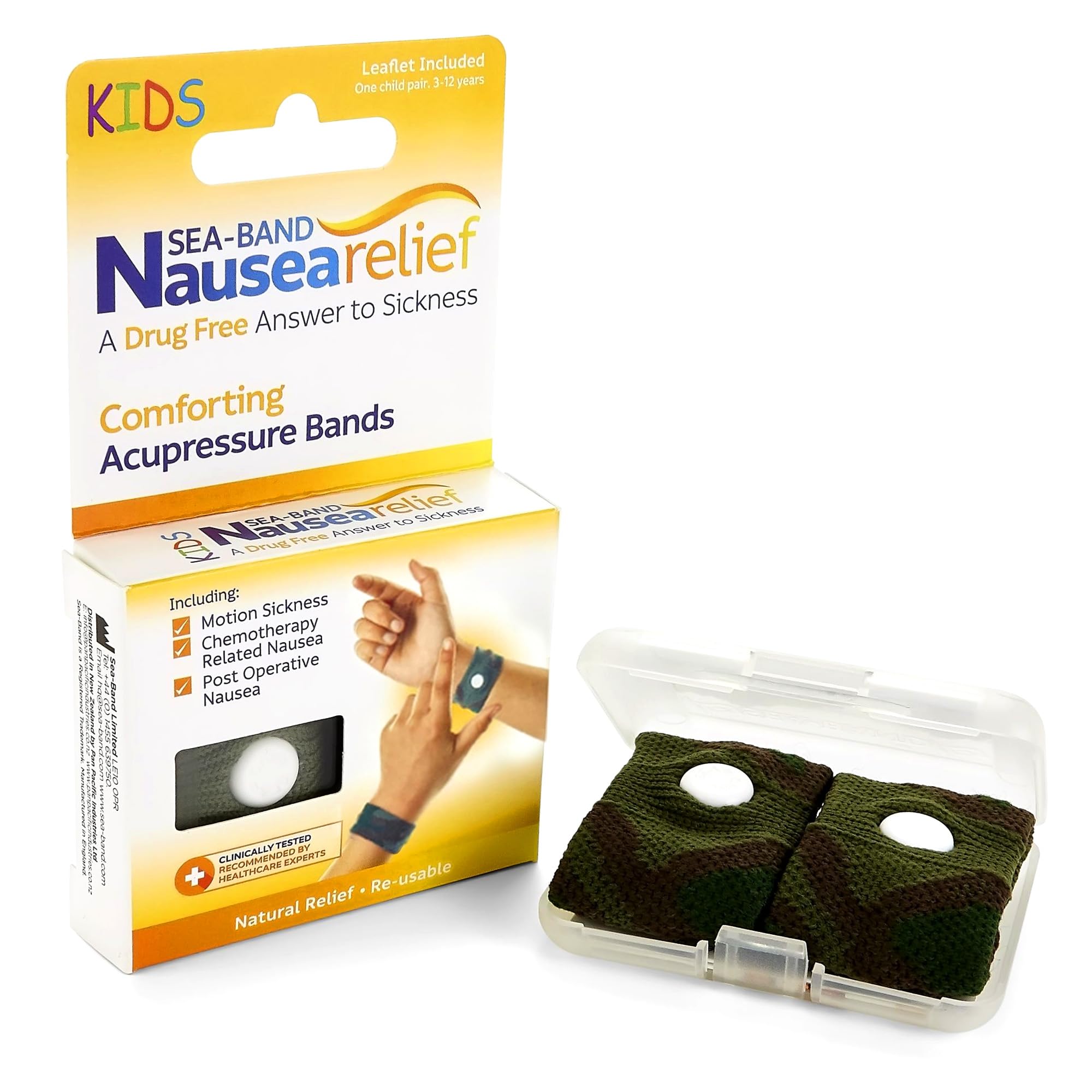 Sea-Band Travel & Motion Sickness and Nausea Relief Acupressure Wristband - Kids (Green), 1 Pair